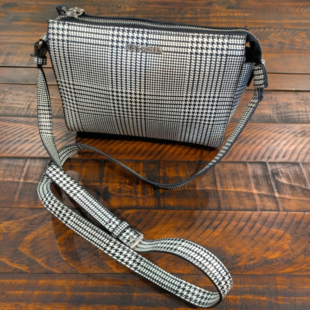Steve Madden Black and White Plaid Crossbody Bag